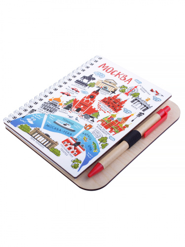 Блокнот деревянный с ручкой "Москва. Карта", на пружине, 125х172 мм фото 5