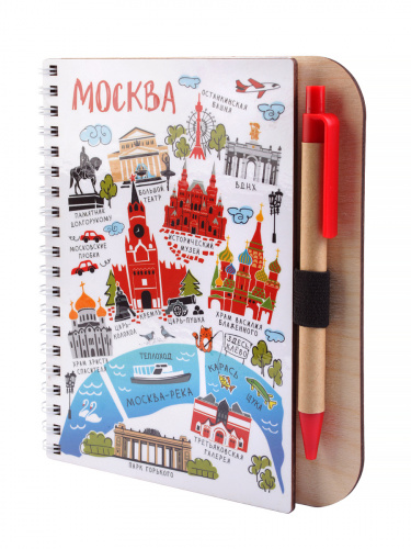 Блокнот деревянный с ручкой "Москва. Карта", на пружине, 125х172 мм фото 4