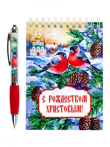 Канцелярский набор "С Рождеством Христовым! Снегири. Храм": блокнот, ручка фото 4