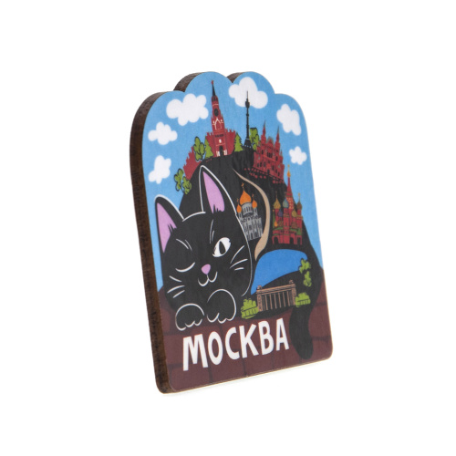 Магнит "Москва. Черный кот. Коллаж", МДФ, 65х65 мм фото 2