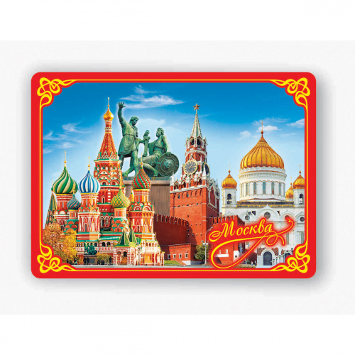 Магнит "Москва. Коллаж", красная рамка, закатной, 65х90 мм - Магниты Санкт-Петербург