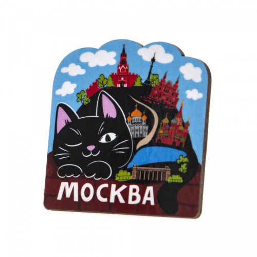 Магнит "Москва. Черный кот. Коллаж", МДФ, 65х65 мм