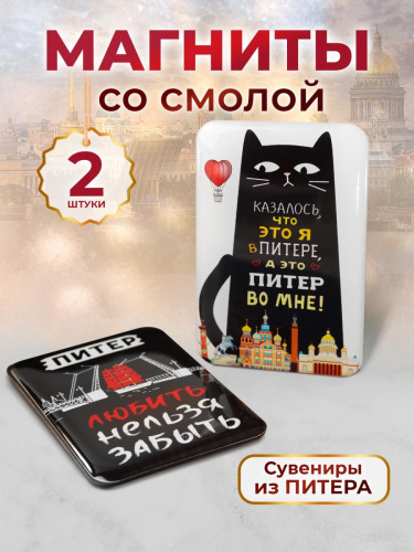 Набор 3D магнитов "Питер. Любить, нельзя забыть", смола, 40х60 мм, 2 шт