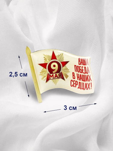 3D значок "9 Мая. Ваша Победа в наших сердцах", смола, 30х25 мм фото 2