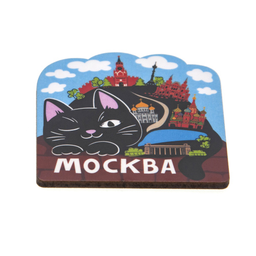 Магнит "Москва. Черный кот. Коллаж", МДФ, 65х65 мм фото 3