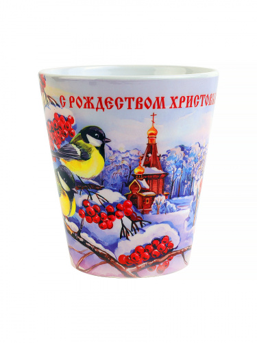 Кружка латте "С Рождеством Христовым! Синички на ветках рябины", керамика, 300 мл