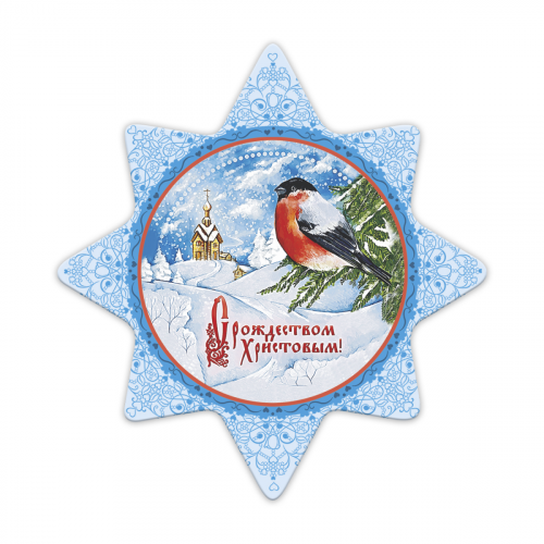 Магнит на картоне "С Рождеством Христовым. Снегирь", 90х95 мм